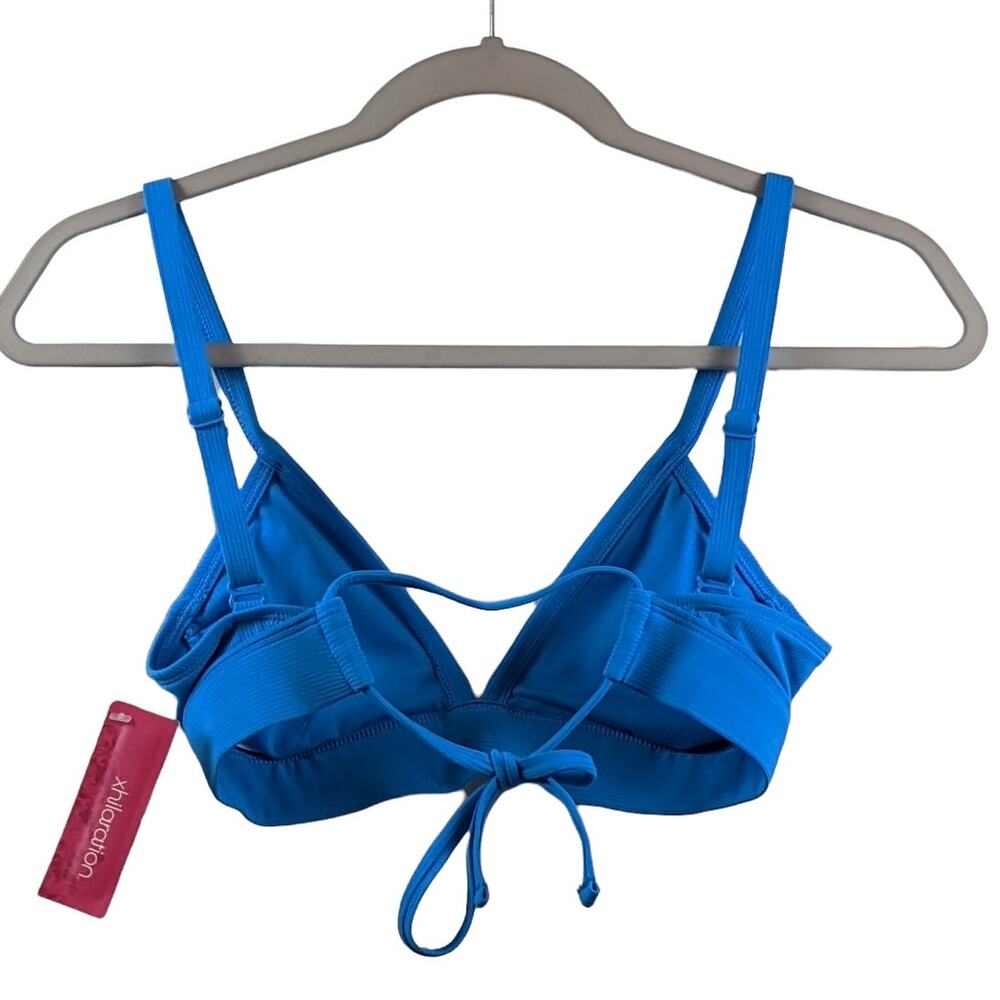 Triangle Bikini Top Ribbed Plunge Bralette Xhilaration Blue XS Swimsuit Back Tie - Picture 2 of 7